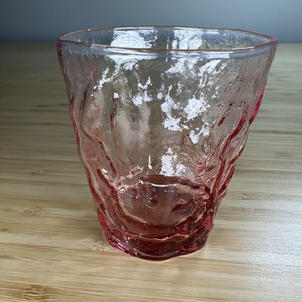 Vintage Morgantown Seneca Driftwood Crinkle Pink 6oz Lowball Glasses 4 pcs MCM - Picture 2 of 8